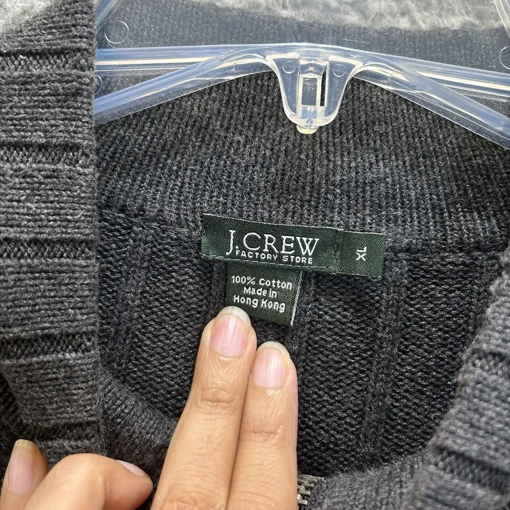J Crew Sweater Mens XL Gray Full Zip Mock Neck Heavyweight Ribbed Knit‎ Casual